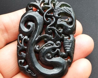 Dragon Phoenix Jade Pendant: Mythical Amulet Necklace