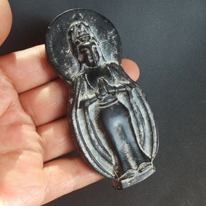 Oval bodhisattva girl,natural black Jade stone Pendant, Carved chinese Jade Link, Amulet Necklace Pendant ZB