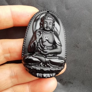 Chinese bodhisattva Black Obsidian stone Pendant, Oval Amulet Necklace Pendant Jewerly, for handmade making jewelry