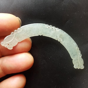 Curved Dragon carving Natural Burmese jadeite jade stone pendant link,Two hole,Grade A,Untreated,Amulet necklace for making handmade jewelry