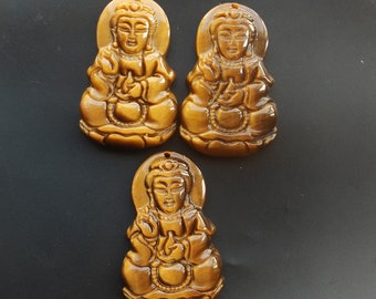 Bodhisattva, colgante de piedra de ojo de tigre amarillo natural Guanyin, piedra preciosa tallada, amuleto mítico, collar colgante, joyería