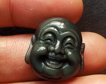 Buddha head natural Black Obsidian stone Pendant,Amulet bead