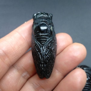Carved Black Jade Cicada Pendant: Natural Stone Amulet