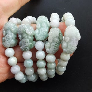 Round charm Pixiu dragon jadeite beaded Bracelet,Grade A,Natural jade stone good lucky bracelet,Amulet Bracelet,Unisex Bracelet,best gift