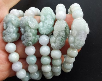 Round charm Pixiu dragon jadeite beaded Bracelet,Grade A,Natural jade stone good lucky bracelet,Amulet Bracelet,Unisex Bracelet,best gift