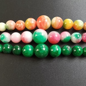 6mm-14mm, Round Rainbow jade strand, yellow,green,pink, Gemstone bead for Making jewelry, Full one Strand,18&quot;