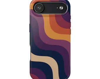 Retro Twilight Wavy Stripes Phone Case | Abstract Wave Pattern | iPhone Series 17 & 16