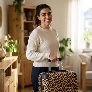 Leopard Print Suitcase | Animal Print Hard-Shell Luggage | Rolling Travel Case with Built-In Lock | 360 Degree Double Wheels
