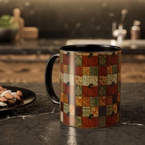 Tazza con motivo a zucche patchwork / Tazza con motivo autunnale a zucche / 11 oz e 15 oz immagine 6