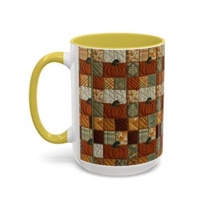 Tazza con motivo a zucche patchwork / Tazza con motivo autunnale a zucche / 11 oz e 15 oz Yellow