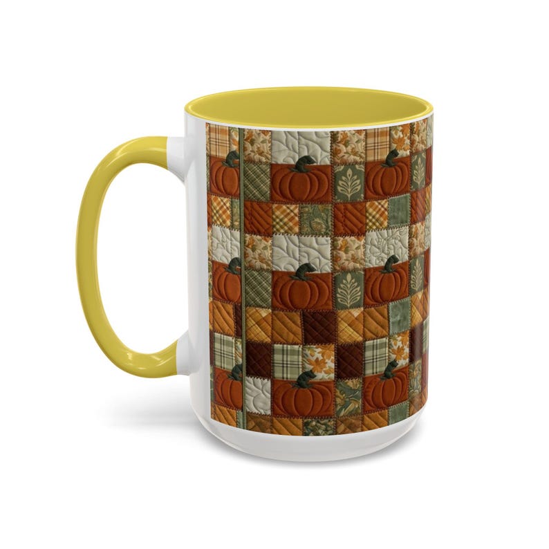 Tazza con motivo a zucche patchwork / Tazza con motivo autunnale a zucche / 11 oz e 15 oz Yellow