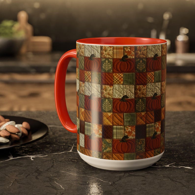 Tazza con motivo a zucche patchwork / Tazza con motivo autunnale a zucche / 11 oz e 15 oz immagine 12