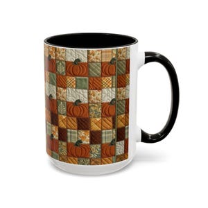 Tazza con motivo a zucche patchwork / Tazza con motivo autunnale a zucche / 11 oz e 15 oz Black