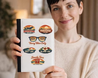 Vacation Vibes Collage Passport Cover | Beach Travel Passport Holder | Retro Coastal Passport Case