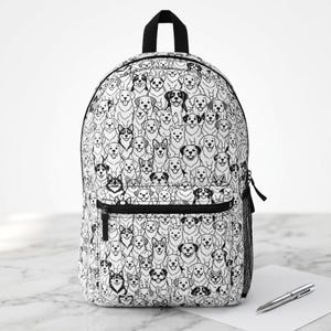 Dog Pattern Backpack | Cute Hand-Drawn Dogs, Monochrome Allover Print