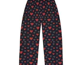 Heart Pattern Pajama Pants | Men's Black Lounge Bottoms | Soft and Cozy