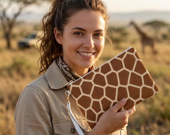Pochette con stampa giraffa / Borsa da polso in PU Saffiano, Borsa safari