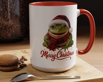 Tazza natalizia in ceramica con rana e cappello di Babbo Natale a quadri scozzesi rossi (325 ml/440 ml)