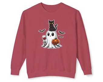 Maglietta Fantasma di Halloween / Maglietta Gatto Nero e Bicchiere di Vino / Maglietta Zucca Autunnale / Comfort Colors 1717, 6014, 1466