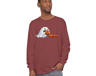 Camiseta divertida de fantasma comiendo calabaza - Camiseta para fiesta de Halloween - Gráfico espeluznante para gamers - Linda camiseta de fantasma de Halloween