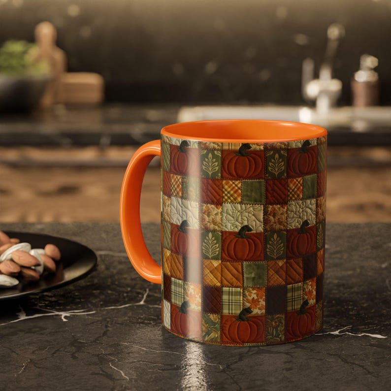 Tazza con motivo a zucche patchwork / Tazza con motivo autunnale a zucche / 11 oz e 15 oz immagine 1