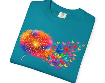 Maglietta con farfalle e dente di leone stravaganti / Regalo per gli amanti delle farfalle / Maglietta in cotone tinta in capo