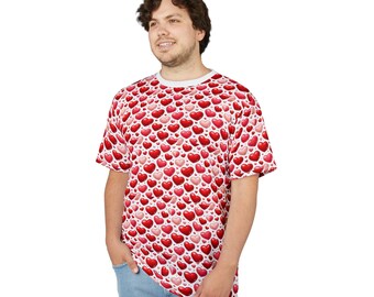 Red Heart Pattern Tee | Allover Print Hearts Tee