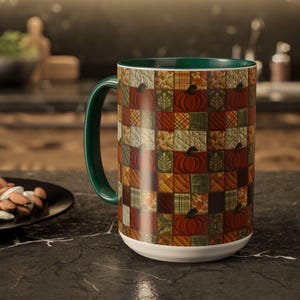 Tazza con motivo a zucche patchwork / Tazza con motivo autunnale a zucche / 11 oz e 15 oz Green