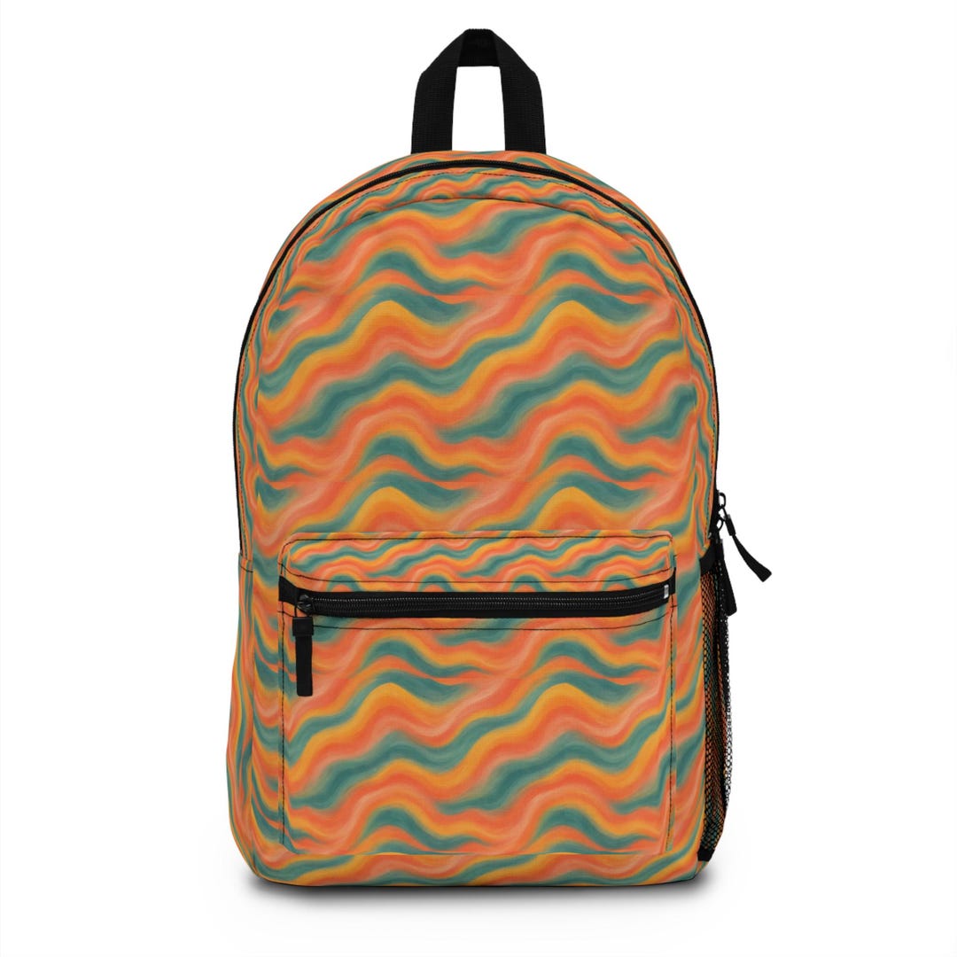 Retro Wavy Pattern Backpack | Orange Green Psychedelic Swirl - Etsy