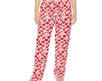 Red Pink Heart Pattern Lounge Pants | Women's Soft Brushed Polyester Pajamas