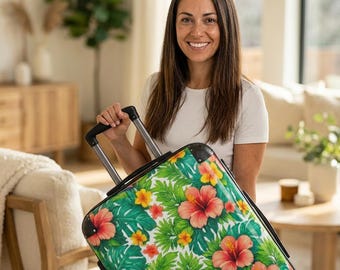 Tropical Hibiscus Floral Suitcase | Hawaiian Travel Luggage | Hard-Shell Travel Bag