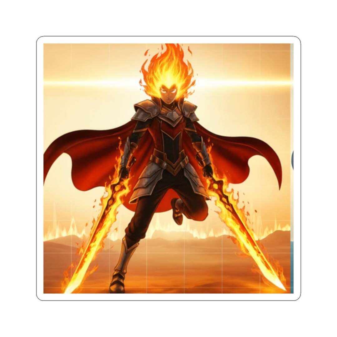 Fiery Hero Kiss-cut Sticker, Fantasy Art Decor - Etsy