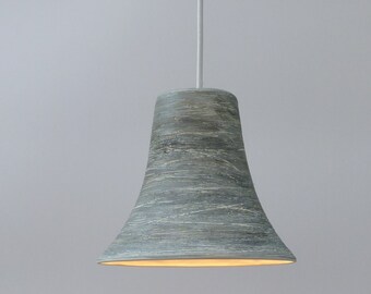 Pendant light, Grey carved texture stoneware, Hanging lamp.