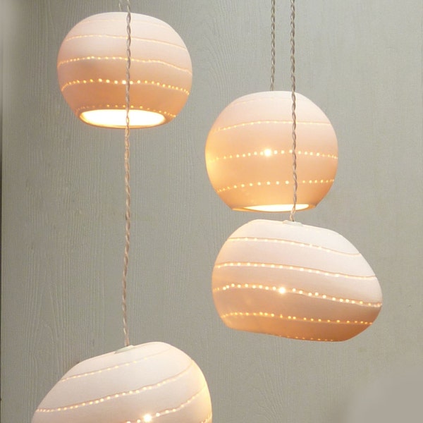 Mixed balls, Ball and three eggs shape with spiral holes, pendant light.