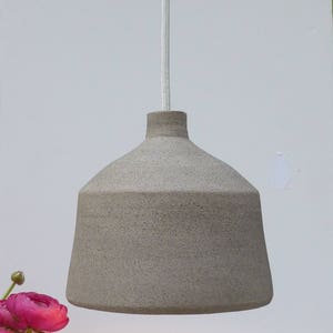 Ceramic Pendant light, Light Gray stoneware bell, Hanging lamp. image 2