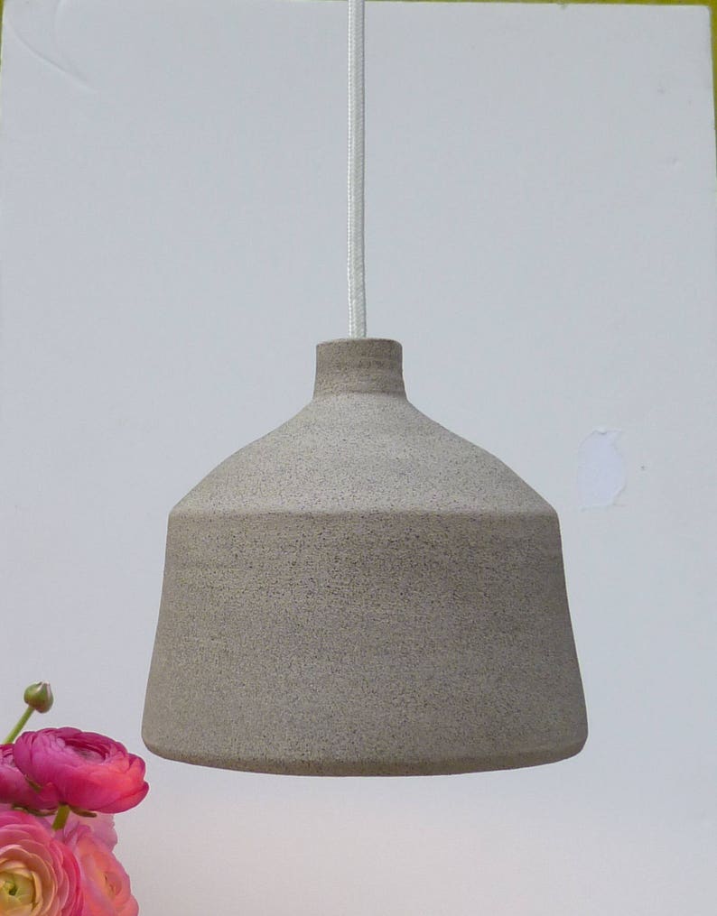 Ceramic Pendant light, Light Gray stoneware bell, Hanging lamp. image 2