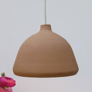 Ceramic Pendant light, Light brown stoneware bell, Hanging lamp.