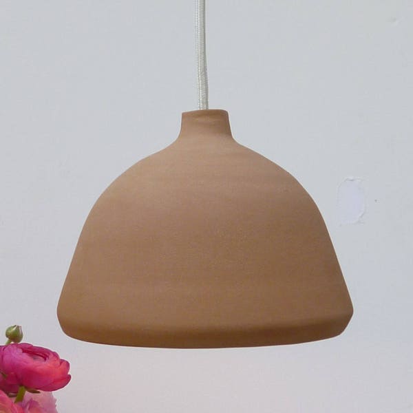 Ceramic Pendant light, Light brown stoneware bell, Hanging lamp.