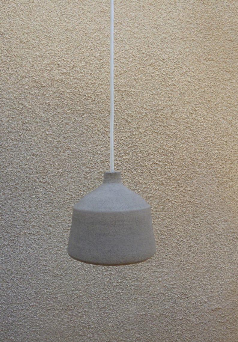 Ceramic Pendant light, Light Gray stoneware bell, Hanging lamp. image 3