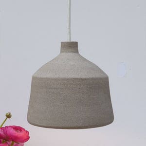 Ceramic Pendant light, Light Gray stoneware bell, Hanging lamp.