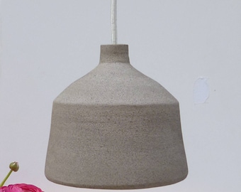 Ceramic Pendant light, Light Gray stoneware bell, Hanging lamp.