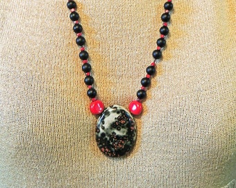 Ocean jasper necklace raku ceramics black Agates Czech beads silk