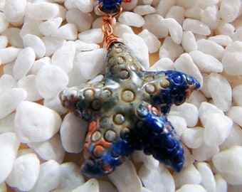 Necklace "From one star to another" Sodalite, swarovski crystal, bohemian pearls and copper