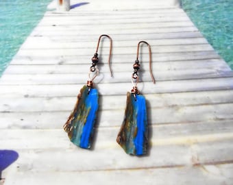 Earrings brass hooks Peruvian blue opals 35 / 16mm