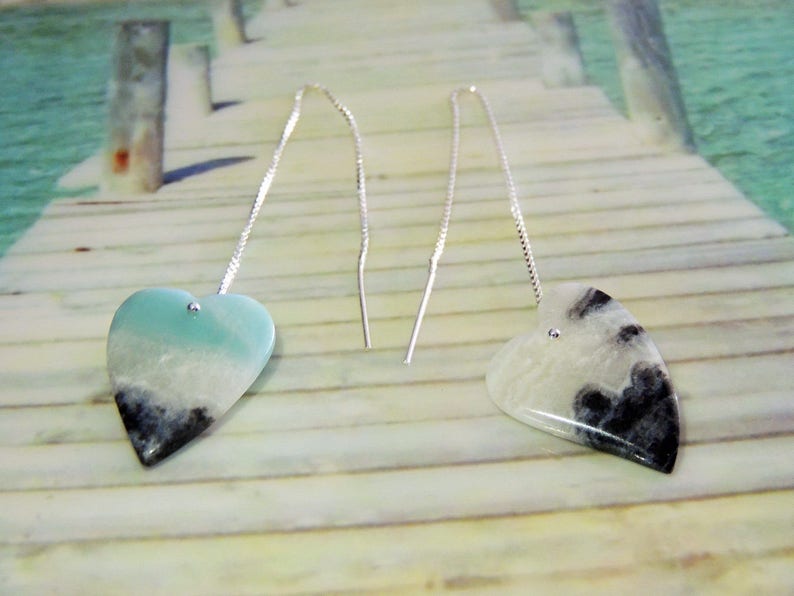 Chaînettes d'oreilles en argent 925 cœurs en Amazonite de 24/19mm image 2