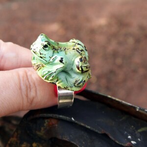 Bague ajustable en argent 925 grenouille sculptée dans une magnifique turquoise de 28/28mm image 6