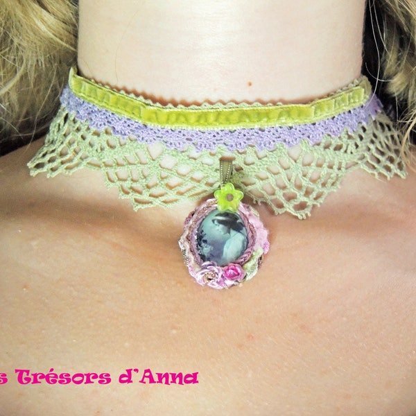 Collier ras du cou dentelle soie "Princesse Tatiana"