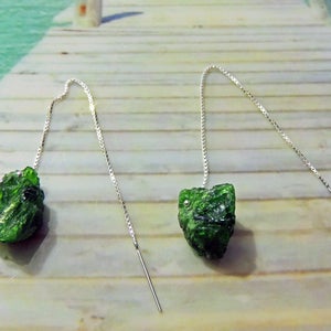 Catene auricolari in argento925 110mm Chromes diopsid grezzo 16/17mm