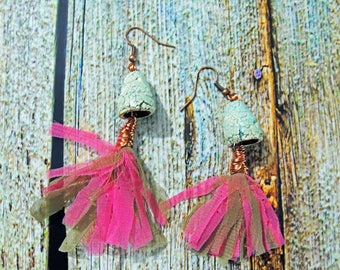 Earrings "Like a breath" ceramics and silk