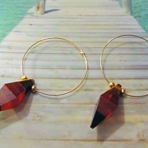 Hoops 45 mm in Goldfilled Eye of the Tiger Agate Obsidian 38x12mm image 1